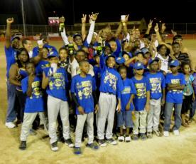 Elmo Plaskett West 9-10 and 11-12 Little Leaguers celebrate with fans at the D.C. Canegata Ball Park. (click to enlarge) Elmo Plaskett West 9-10 and 11-12 Little Leaguers celebrate with fans at the D.C. Canegata Ball Park. (click to enlarge)